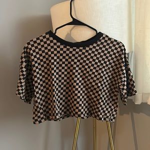 Cropped brown and black checkered top